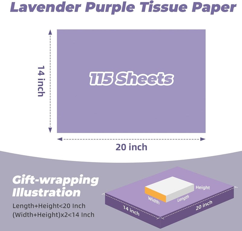 Simetufy Lavender Tissue Paper for Gift Bags, 115 Sheets 14 x 20 Inches Light Purple Wrapping Paper, Gift Wrapping Tissue Paper Bulk for Crafts Mother's Day Fall Halloween Wedding Birthday Party Decor - Image 2